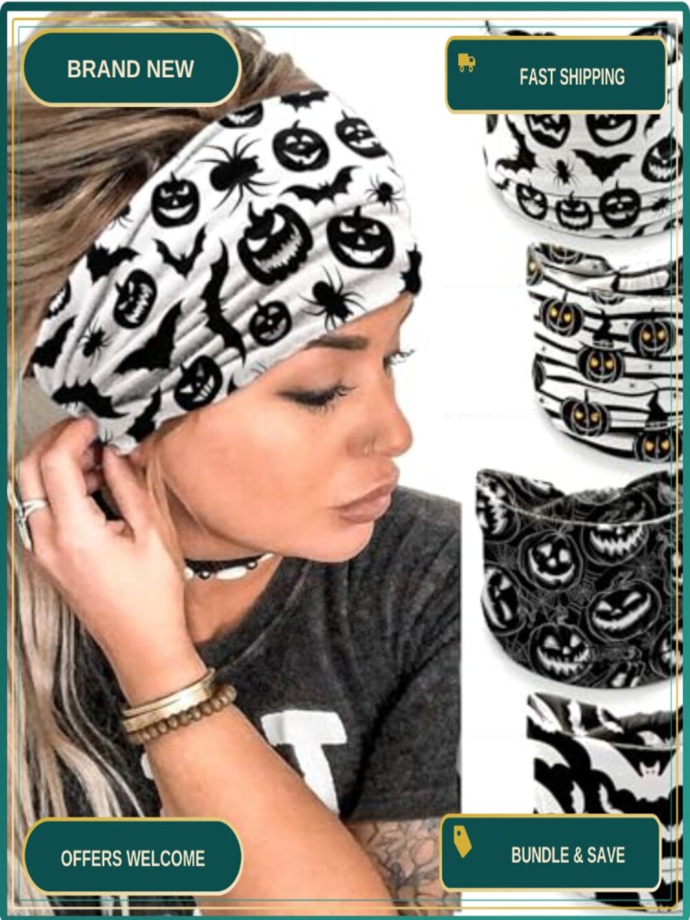 Wide Fabric Halloween Headbands 4 Pack Soft Stretch Hair Accessories